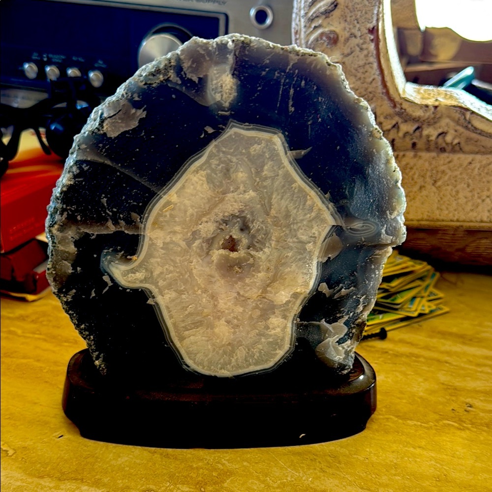 Elegant Geode Art Piece - Black and White